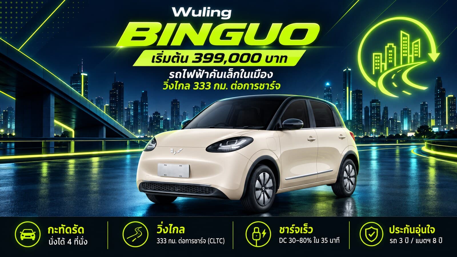 Wuling BINGUO ราคาเท่าไหร่ รถไฟฟ้าคันเล็กในเมือง