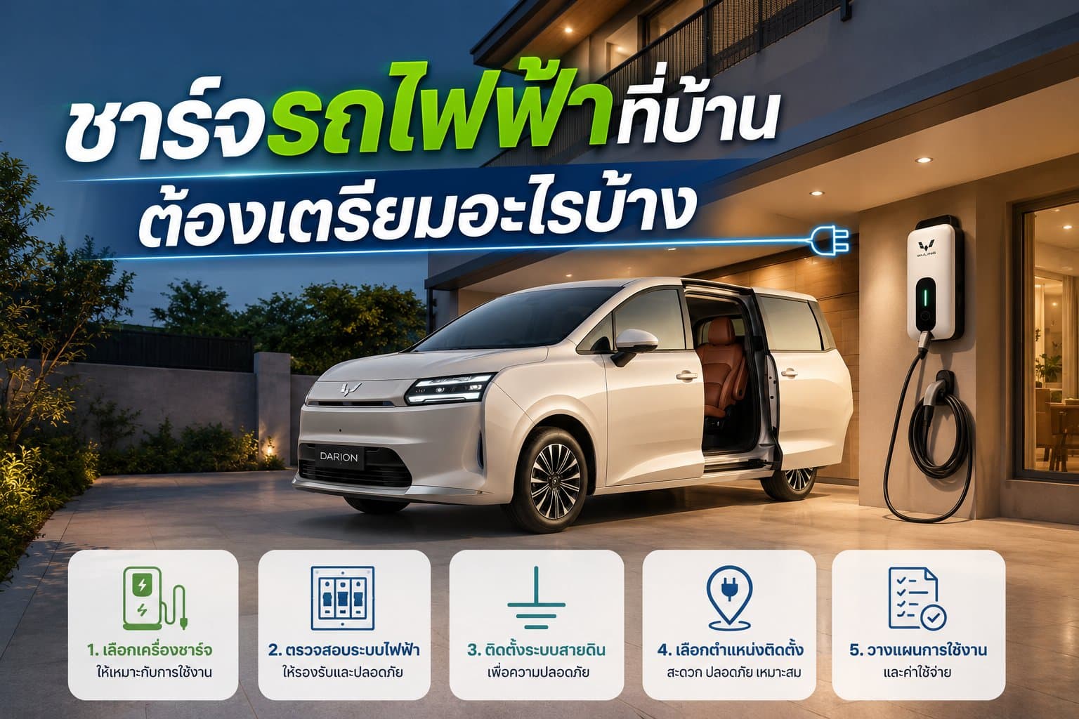 ชาร์จรถไฟฟ้าที่บ้าน ต้องเตรียมอะไรบ้าง