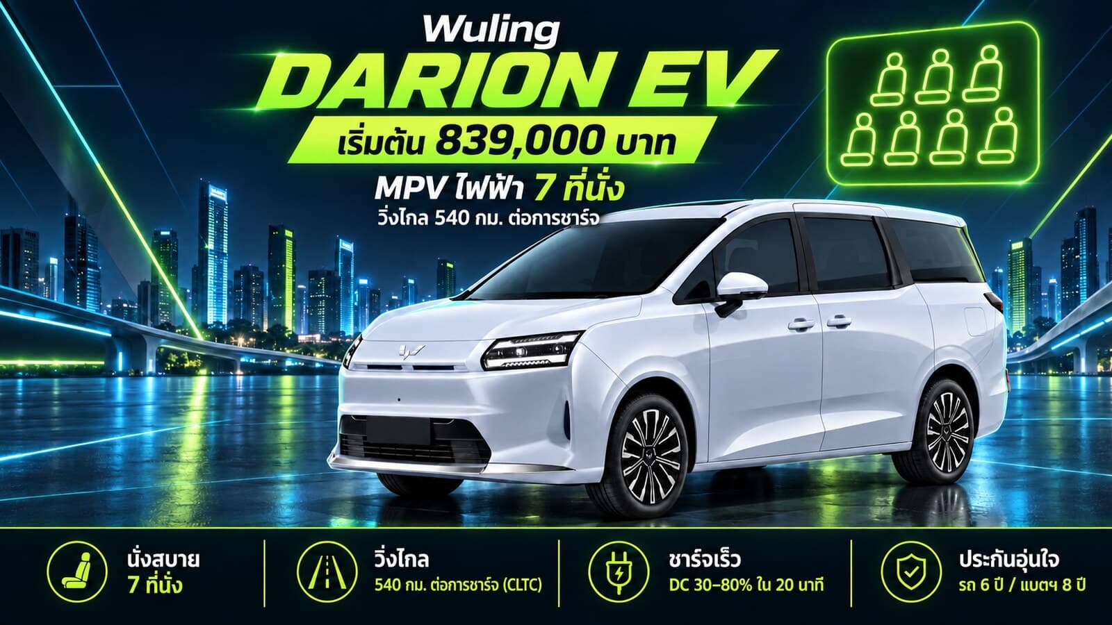 Wuling DARION EV ราคาเท่าไหร่ สเปก MPV ไฟฟ้า 7 ที่นั่ง